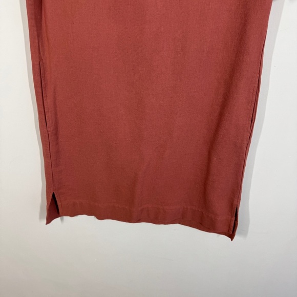 Raquel Allegra Rust Red Fringe Neck Cotton Boho Minimalist Dress - Picture 4 of 15